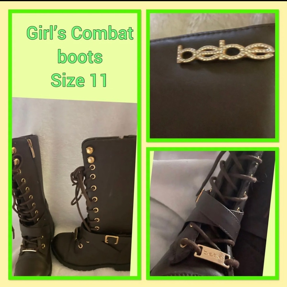 Girl’s Bebe brown leather combat boots size 11